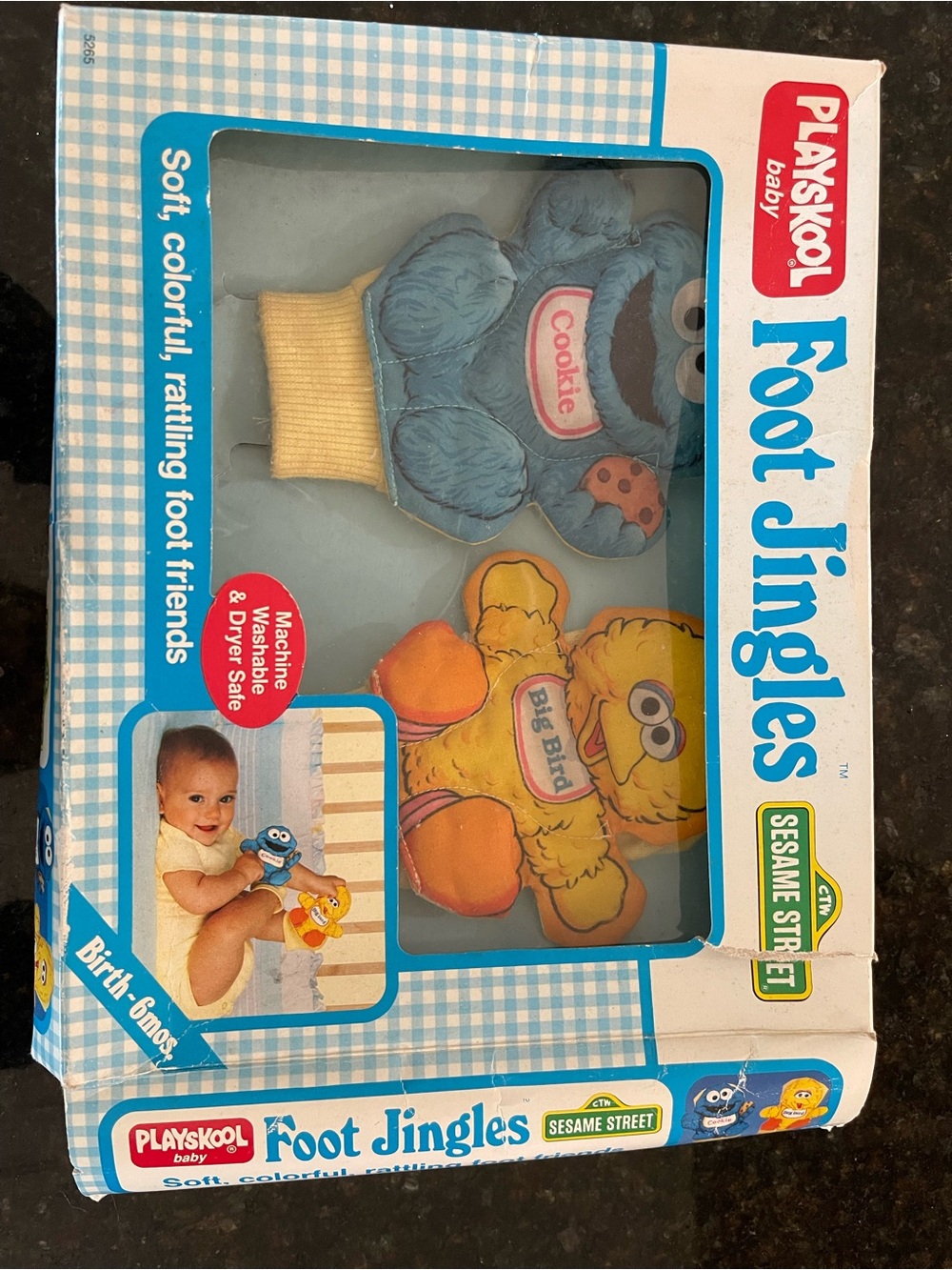 Vintage Sesame Street Plush Foot Jingles - Blue Cookie Monster & Yellow Big Bird